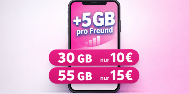 Telekom Netz ohne Laufzeit – 30GB 5G Allnet Flat nur 10 Euro monatlich und 55GB Allnet Flatrate nur 15 Euro monatlich