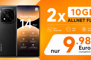 Xiaomi Redmi Note 14 Pro+ (Plus Version) mit 2x 10GB Allnet Flat nur 9.98 Euro monatlich