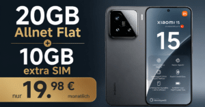 Xiaomi 15 512GB für einmalig 49 Euro mit 20GB Allnet Flat (+10GB extra SIM) nur 19.98 Euro monatlich