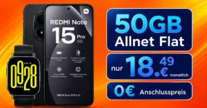 Xiaomi Redmi Note 15 Pro 5G & Watch 5 Active mit 50 GB Allnet Flatrate nur 18.49 Euro monatlich