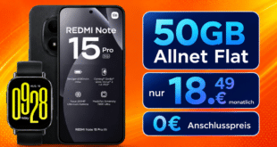 Xiaomi Redmi Note 15 Pro 5G & Watch 5 Active mit 50 GB Allnet Flatrate nur 18.49 Euro monatlich