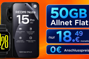 Xiaomi Redmi Note 15 Pro 256GB & Watch 5 Active mit 50 GB Allnet Flatrate nur 18.49 Euro monatlich