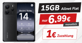 Xiaomi Redmi Note 14 5G mit 15GB Allnet Flat nur 6.99 Euro monatlich
