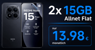 Xiaomi Redmi Note 15 Pro+ (Plus Version) mit 2x 15GB Allnet Flat nur 13.98 Euro monatlich
