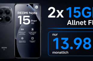 Xiaomi Redmi Note 15 Pro+ (Plus Version) mit 2x 15GB Allnet Flat nur 13.98 Euro monatlich