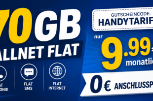 Mit Gutscheincode 70GB Allnet Flat (statt 50GB) nur 9.99€ monatlich - 0€ Anschlusspreis