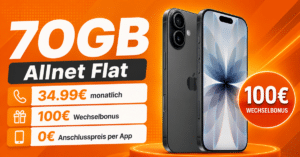 iPhone 17 für einmalig 239€ mit 70GB Allnet Flat und 100€ Wechselbonus nur 34.99€ monatlich