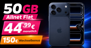 iPhone 17 Pro für einmalig 379€ mit 50GB Allnet Flat und 150€ Wechselbonus nur 44.99€ monatlich