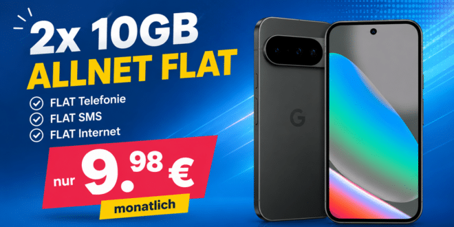 Google Pixel 10 für einmalig 59€ mit 2x 10GB Allnet Flat nur 9.98€ monatlich