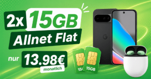 Google Pixel 10 & Pixel Buds Pro 2 für einmalig 29€ (Einsendung Altgerät) mit 2x 15GB Allnet Flat nur 13.98€ monatlich