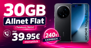 Honor Magic8 Pro für einmalig 79€ mit 30GB Allnet Flat und 240€ Cashback nur 39.95€ monatlich