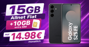 Samsung Galaxy S25 FE für einmalig 29€ mit 15GB Allnet Flatrate (+10GB extra SIM) nur 14.98€ monatlich