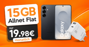 Samsung Galaxy S25 inkl. Cellular Line Dual Charger für einmalig 1€ (Einsendung Altgerät) mit 15GB Allnet Flat nur 19.98€ monatlich