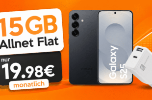 Samsung Galaxy S25 inkl. Cellular Line Dual Charger für einmalig 1€ (Einsendung Altgerät) mit 15GB Allnet Flat nur 19.98€ monatlich