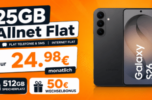 Samsung Galaxy S26 512GB für einmalig 99€ mit 25GB Allnet Flat und 50€ Wechselbonus nur 24.98€ monatlich
