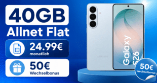 Samsung Galaxy S26 für einmalig 19€ mit 40GB Allnet Flat und 50€ Wechselbonus nur 24.99€ monatlich