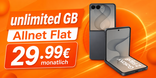 Samsung Galaxy Z Flip8 für einmalig 99€ (Einsendung Altgerät) mit o2 unlimited Allnet Flat nur 29.99€ monatlich