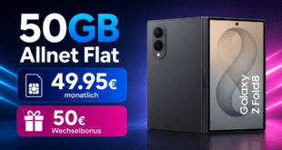 Samsung Galaxy Z Fold8 für einmalig 549€ (Einsendung Altgerät) mit 50GB Allnet Flat und 50€ Wechselbonus für 49.95€ monatlich