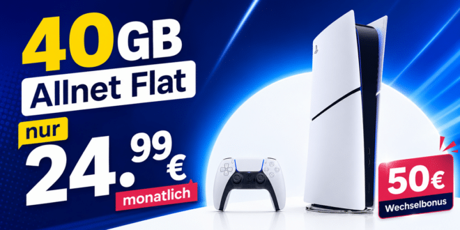 Sony Playstation 5 Slim Digital Edition PS5 für einmalig 19€ mit 40GB Allnet Flat und 50€ Wechselbonus nur 24.99€ monatlich