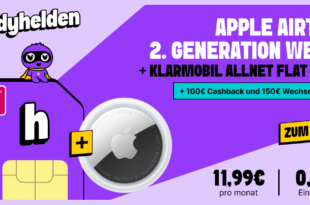 Apple AirTag (2. Gen.) mit 20GB Allnet Flat und 150€ Wechselbonus und 100€ Cashback nur 11.99€ monatlich