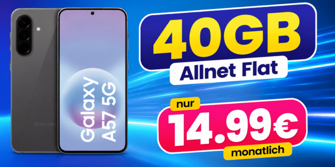 Samsung Galaxy A57 für einmalig 99€ mit 40GB Allnet Flat nur 14.99€ monatlich