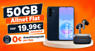 Samsung Galaxy A57 & Galaxy Buds 4 Pro für einmalig 69€ mit 50GB Allnet Flat nur 19.99€ monatlich
