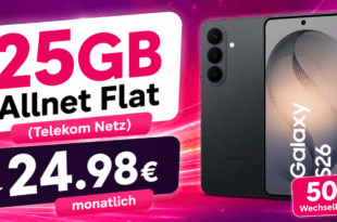 Samsung Galaxy S26 mit 25GB Allnet Flat und 50€ Wechselbonus nur 24.98€ monatlich