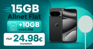 Google Pixel 10 Pro & Pixelsnap-Ladegerät mit 15GB Allnet Flat (+10GB extra SIM) nur 24.98 Euro monatlich