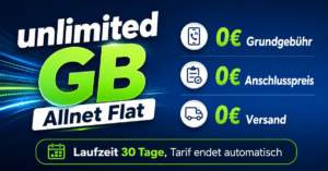 o2 gratis SIM Karte – unlimited 5G Allnet Flat bis zu 300 Mbits im Download – 30 Tage kostenlos testen