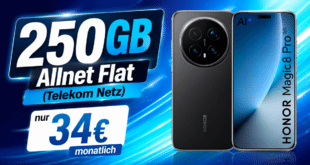 Honor Magic8 Pro für einmalig 89€ mit 250GB Allnet Flat nur 34€ monatlich
