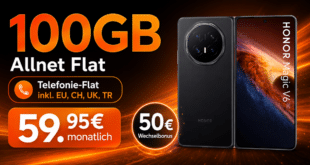 Honor Magic V6 mit Vertrag - einmalig 499€ mit 100GB Allnet Flat & 50€ Wechselbonus für 59.95€ monatlich
