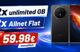 Honor Magic V6 mit o2 Vertrag - 512GB einmalig 499€ mit 2x unlimited Allnet Flat nur 59.98€ monatlich