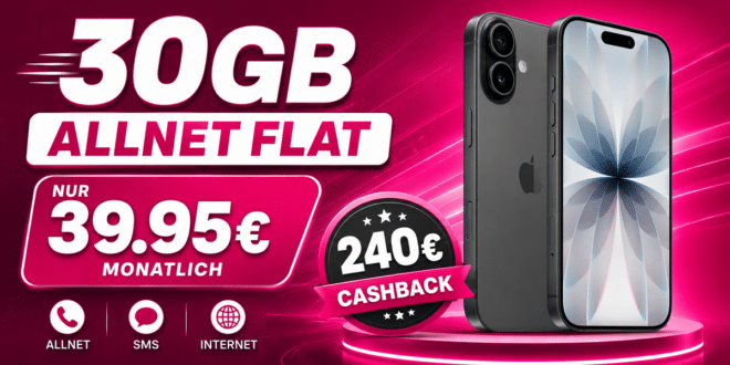 iPhone 17 für einmalig 179 Euro mit 30GB Telekom Allnet Flat & 240€ Cashback nur 39.95€ monatlich