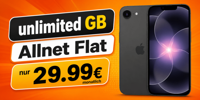 iPhone 17e für einmalig 49€ mit o2 unlimited Allnet Flat nur 29.99€ monatlich