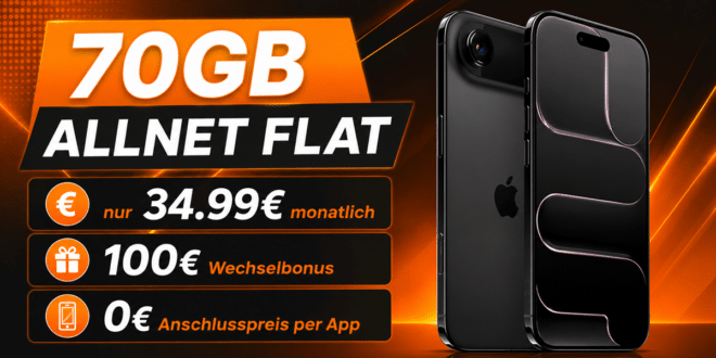 iPhone Air für einmalig 99€ mit 70GB Allnet Flat und 100€ Wechselbonus nur 34.99€ monatlich