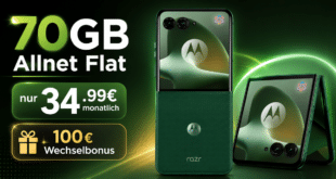 Motorola Razr 70 Plus mit Vertrag - einmalig 279€ mit 70GB Allnet Flat und 100€ Wechselbonus nur 34.99€ monatlich