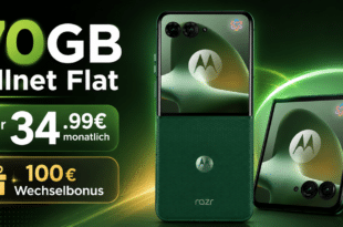 Motorola Razr 70 Plus mit Vertrag - einmalig 279€ mit 70GB Allnet Flat und 100€ Wechselbonus nur 34.99€ monatlich