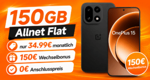 OnePlus 15 für einmalig 288€ mit 150GB Allnet Flat und 150€ Wechselbonus nur 34.99€ monatlich