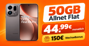 OPPO Find X9 Pro für einmalig 359€ mit 50GB Allnet Flat und 150€ Wechselbonus nur 44.99€ monatlich