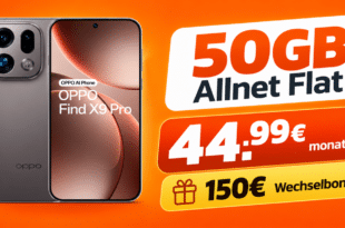 OPPO Find X9 Pro für einmalig 359€ mit 50GB Allnet Flat und 150€ Wechselbonus nur 44.99€ monatlich
