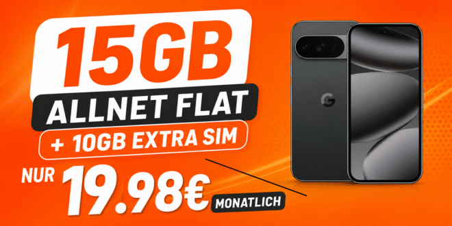 Google Pixel 10 Pro für einmalig 129€ mit 15GB Allnet Flat (+10GB extra SIM) nur 19.98€ monatlich