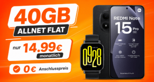 Xiaomi Redmi Note 15 Pro & Redmi Watch 5 Active mit 40GB Allnet Flat nur 14.99€ monatlich
