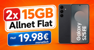 Samsung Galaxy S25 FE für einmalig 29€ mit 2x 15GB Allnet Flat nur 19.98€ monatlich