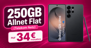 Samsung Galaxy S26 Ultra für einmalig 199 Euro mit 250GB Allnet Flat nur 34.00 Euro monatlich