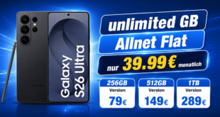 SAMSUNG Galaxy S26 Ultra für einmalig 79€ mit o2 unlimited Allnet Flat nur 39.99€ monatlich