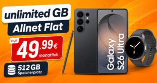 Samsung Galaxy S26 Ultra 512GB & Galaxy Watch8 BT für einmalig 139€ mit o2 unlimited Allnet Flat nur 49.99€ monatlich