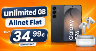Samsung Galaxy S26 & Buds4 Pro für einmalig 119€ mit o2 unlimited Allnet Flat nur 34.99€ monatlich