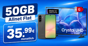 Samsung 55 Zoll UHD TV & Galaxy A56 EE mit 50GB Allnet Flat nur 35.99 Euro monatlich