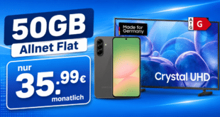 Samsung 55 Zoll UHD TV & Galaxy A56 EE mit 50GB Allnet Flat nur 35.99 Euro monatlich