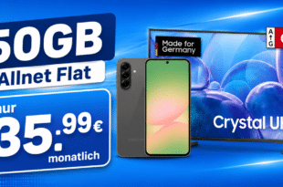 Samsung 55 Zoll UHD TV & Galaxy A56 EE mit 50GB Allnet Flat nur 35.99 Euro monatlich